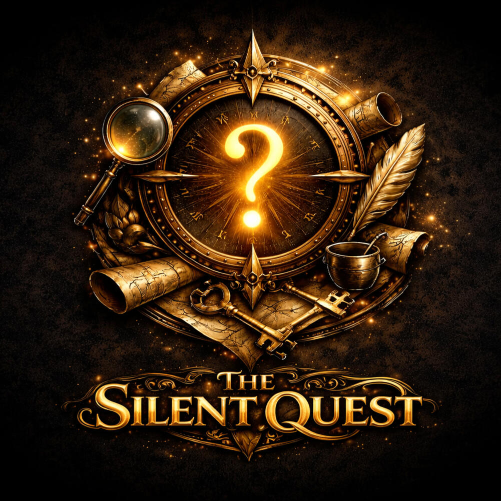 The Silent Quest Logo The Silent Quest logo with golden question mark on black background